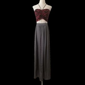 sz: 40, dark gray satin taupe maxi skirt